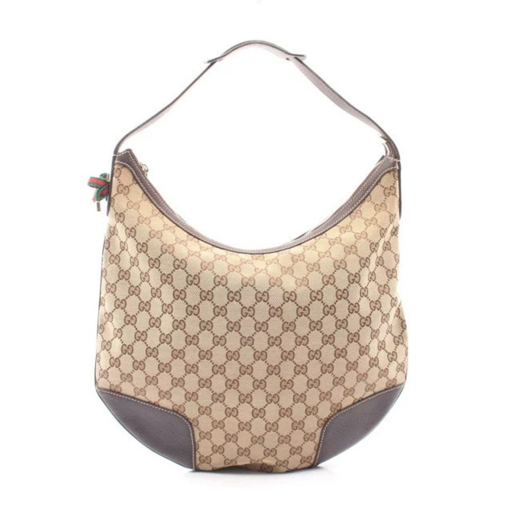 Gucci Princy GG Canvas Shoulder Bag Leather Beige Cream Brown